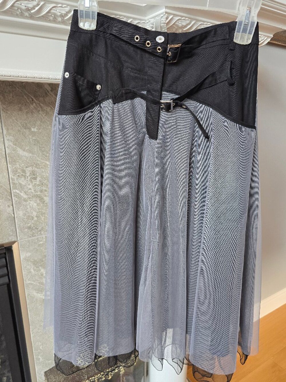 Mei Ying Gothic patchwork Mesh Tulle midi skirt Grey-Black Cyber Punk/Grunge.